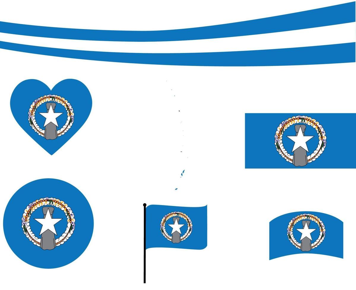 Ruban de carte de drapeau des îles Mariannes du Nord et vecteur d'icônes de coeur