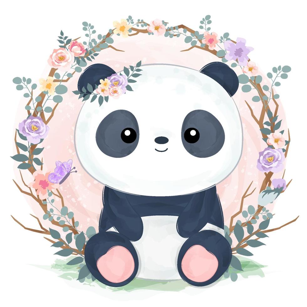 adorable illustration de bébé panda à l'aquarelle vecteur