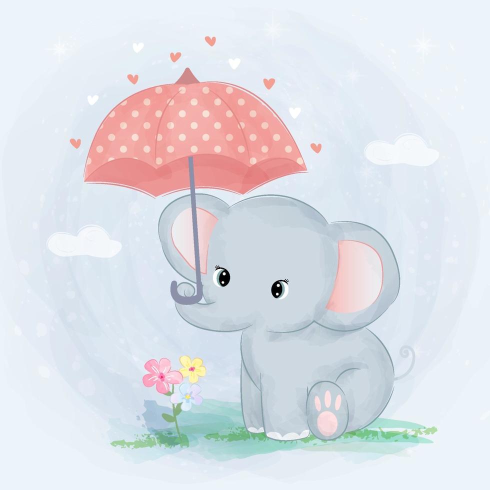 adorable bébé éléphant en illustration aquarelle vecteur