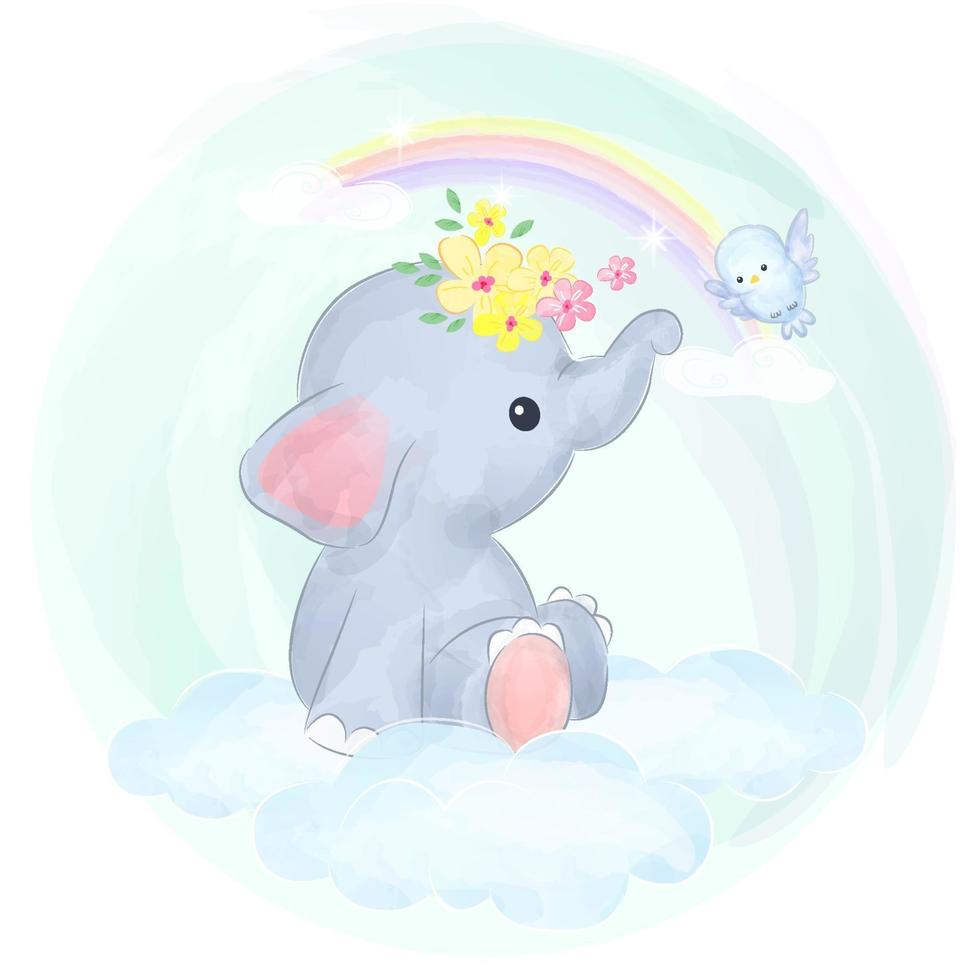 mignon bébé éléphant en illustration aquarelle vecteur