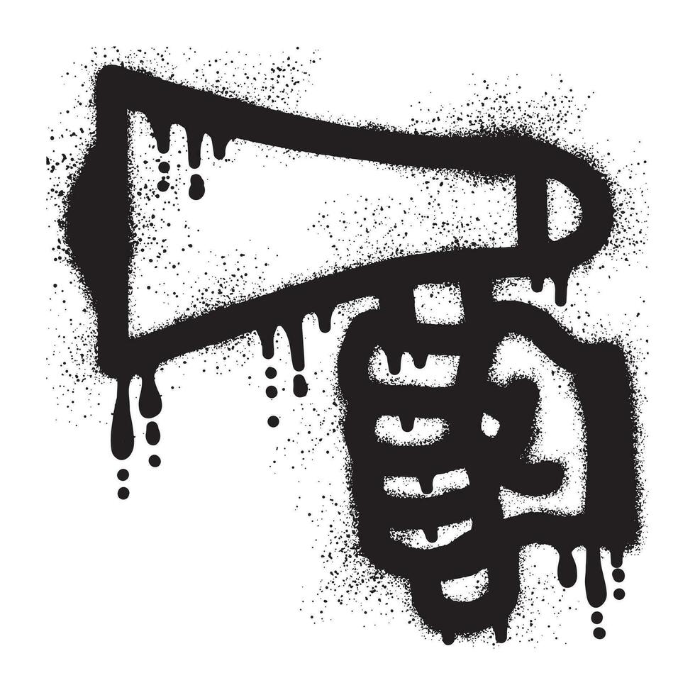 graffiti de une main en portant une mégaphone avec noir vaporisateur peindre vecteur