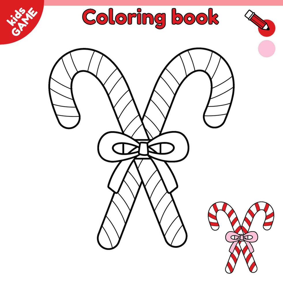 contour Noël rouge rayé bonbons canne. page de coloration livre pour des gamins avec dessin animé sucette. Couleur contour Nouveau année caramel bonbons. activité livre pour les enfants. noir et blanc vecteur illustration.