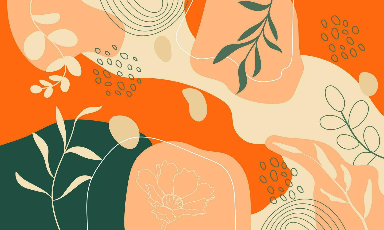 Contexte modèle de feuilles et fleurs main tiré coloré abstrait Orange modèle utilisé pour fond d'écran et décoration conception. vecteur