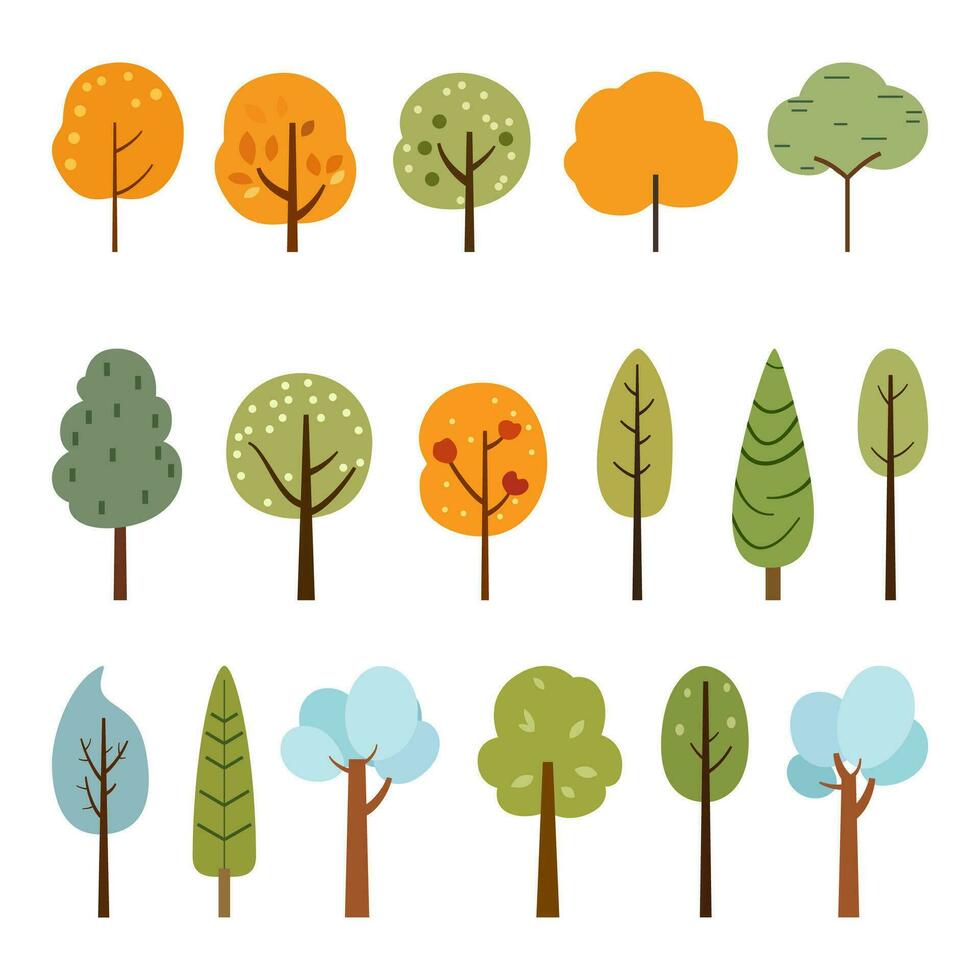 ensemble de saisonnier des arbres plat la nature les plantes isolé feuilles éco illustrer en bonne santé mode de vie les sujets vecteur