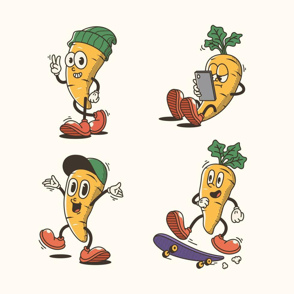 ensemble de traditionnel marrant carotte dessin animé illustration avec varié pose et expressions vecteur