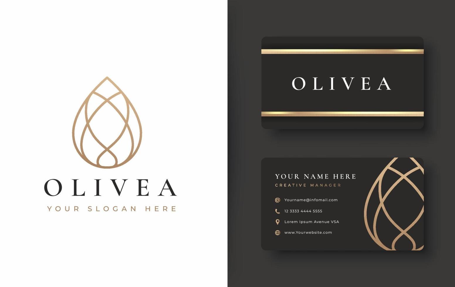 conception de logo et de carte de visite d'huile d'olive goutte d'eau vecteur