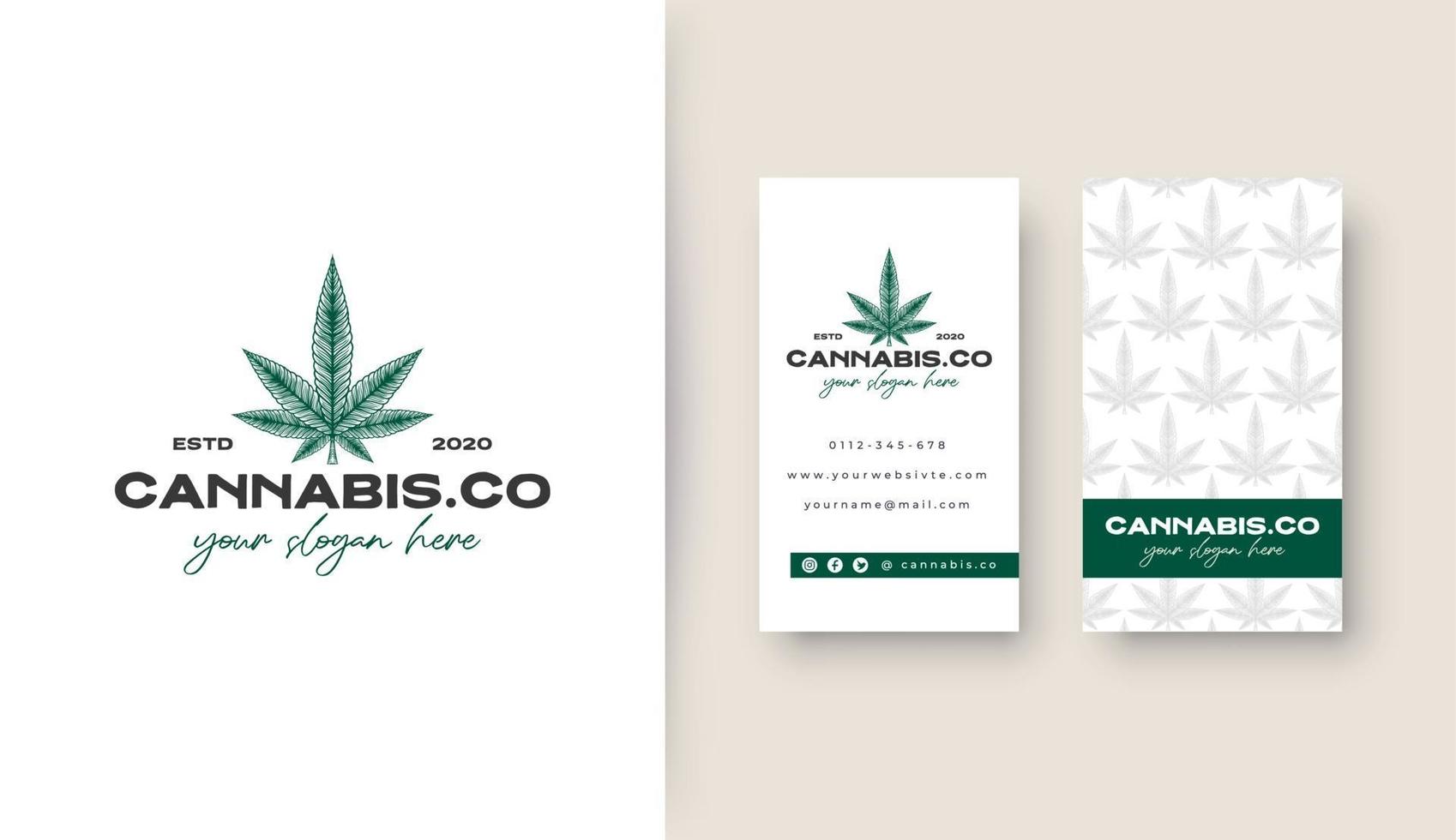 logo de cannabis vintage avec carte de visite vecteur