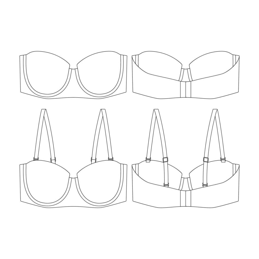 modèle sans bretelles légèrement doublé soutien-gorge vecteur illustration plat conception contour Vêtements collection