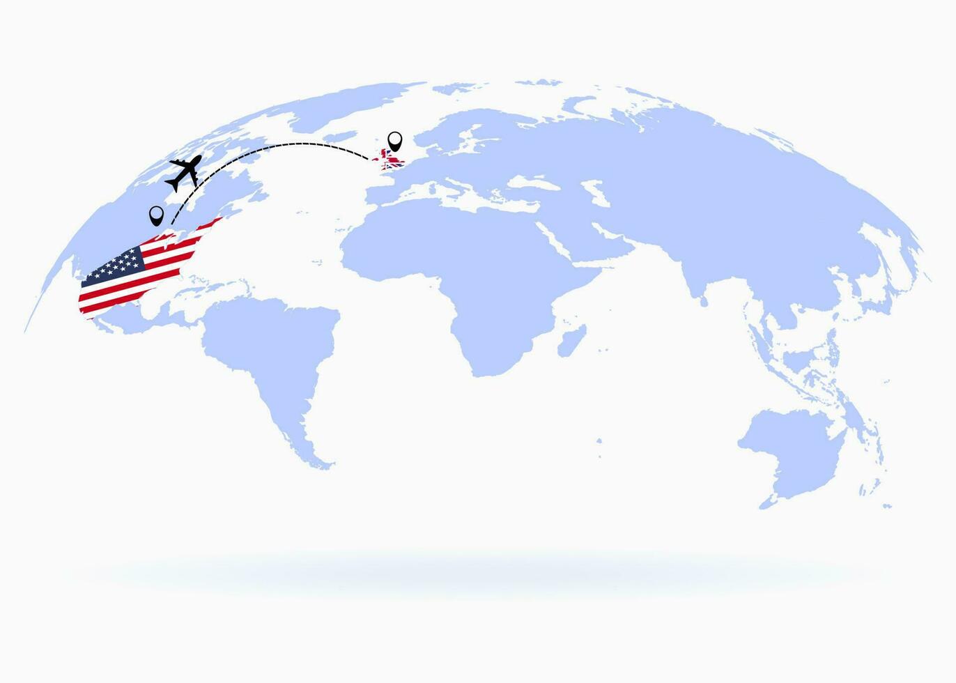 vol de Etats-Unis à Angleterre au dessus monde carte. avion arrive à Angleterre. le monde carte. avion ligne chemin. vecteur illustration. eps dix