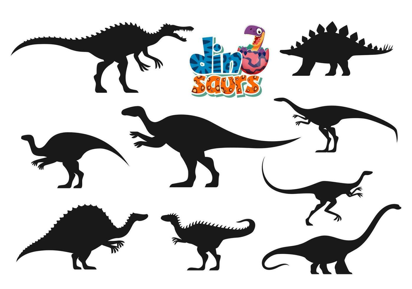 dessin animé dinosaures puéril personnages silhouettes vecteur