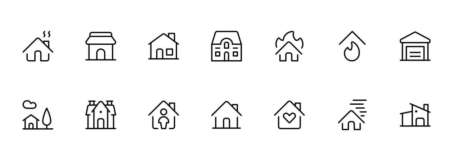 maison Icônes ensemble. Accueil icône collection. réel domaine. linéaire modifiable accident vasculaire cérébral. doubler, solide, plat doubler, mince style et adapté pour la toile page, mobile application, interface utilisateur, ux conception. vecteur