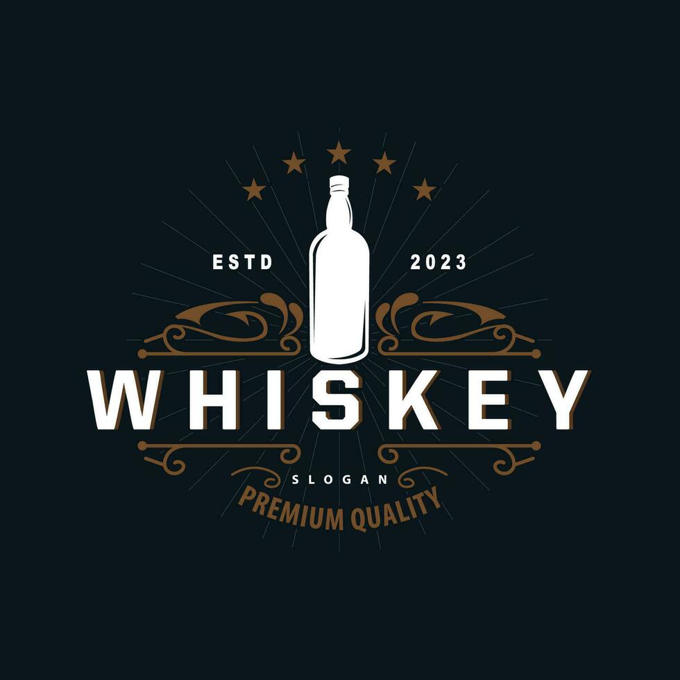 whisky logo, boisson étiquette conception avec vieux rétro ancien ornement illustration prime modèle vecteur