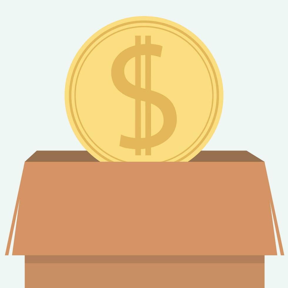chute pièces de monnaie argent dans boîte charité et don concept vecteur illustration