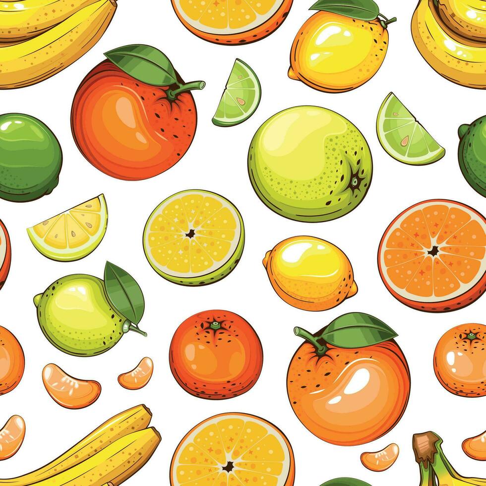 coloré sans couture modèle avec Frais des fruits. sans couture modèle avec agrumes. nourriture modèle. des fruits Contexte. mixte des fruits modèle. cuisine vibrant conception. coloré vecteur illustration