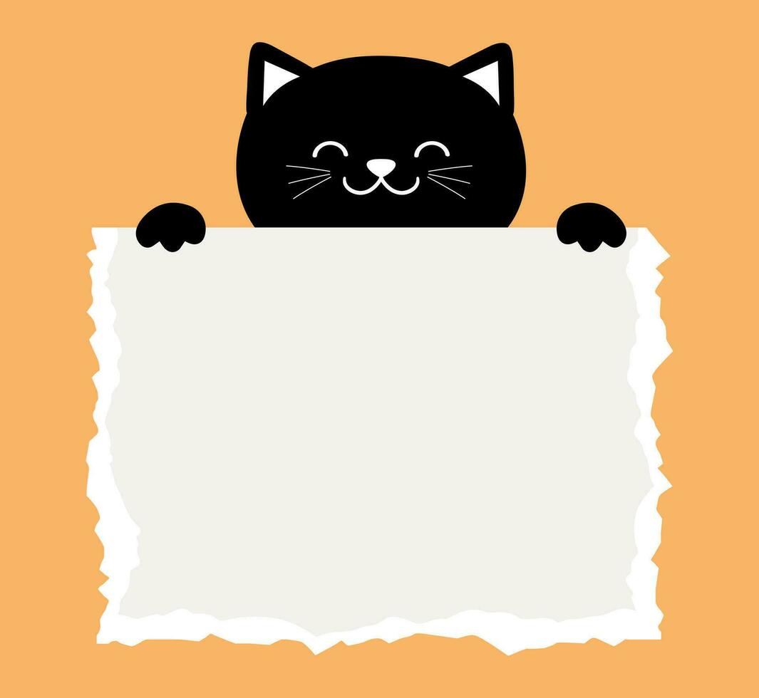 dessin animé noir chat en portant une déchiré papier feuille. vecteur illustration