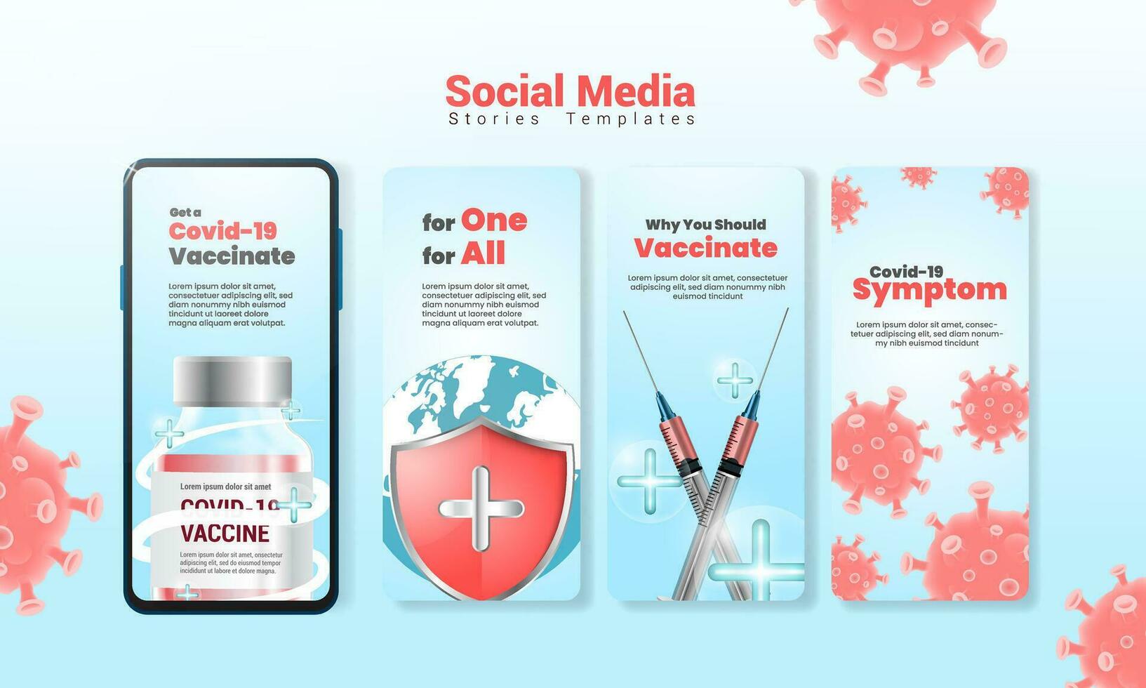 prime covid-19 vaccination social médias histoires modèle vecteur