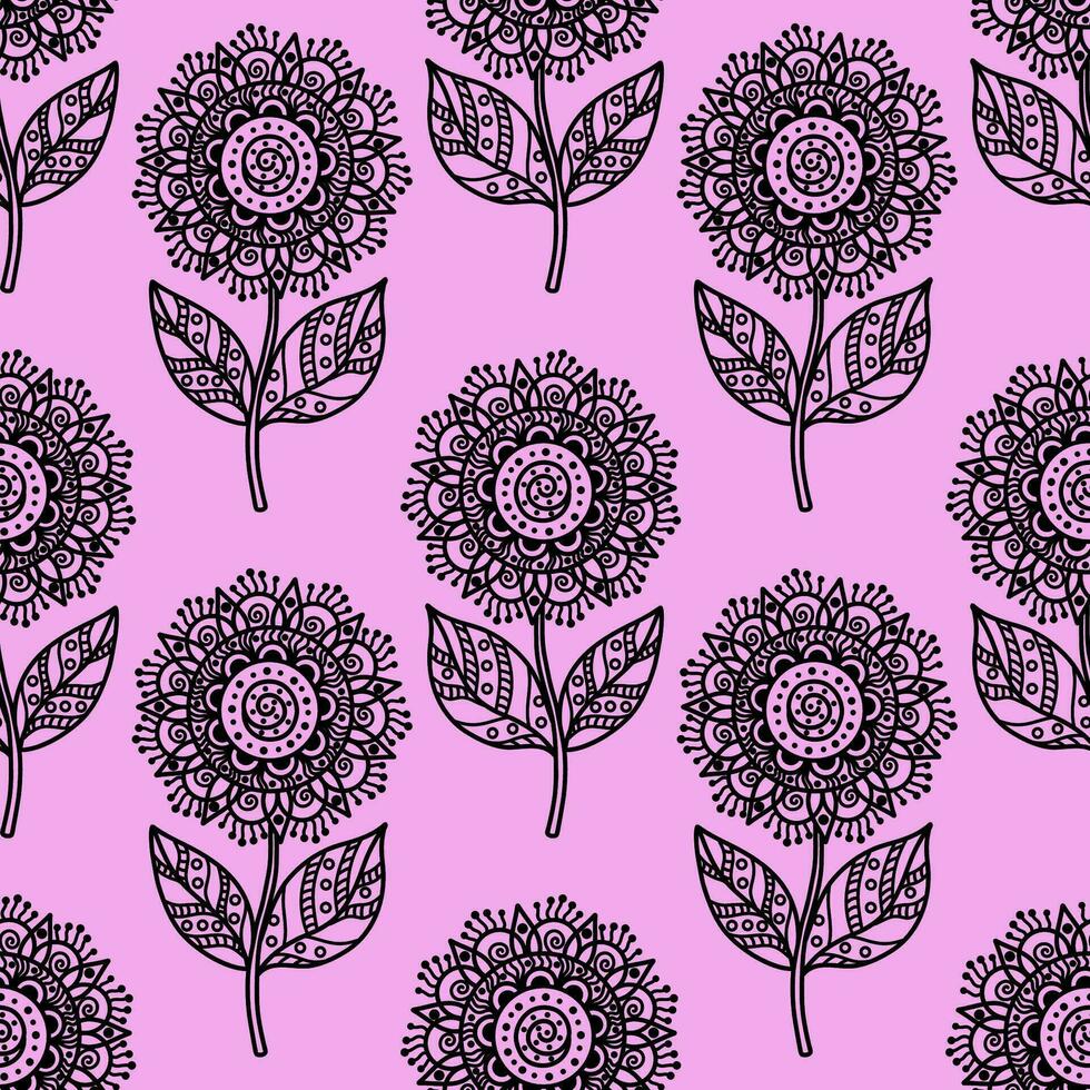 sans couture modèle avec mandala fleurs. magnifique noir et blanc floral mandala élément. Stock vecteur des illustrations pour le l'Internet et impression, textile, arrière-plans, fonds d'écran et emballage papier. vecteur illustration