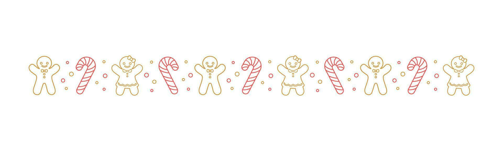 Noël à thème décoratif frontière et texte séparateur, pain d'épice biscuits et bonbons canne modèle contour griffonnage. vecteur illustration.