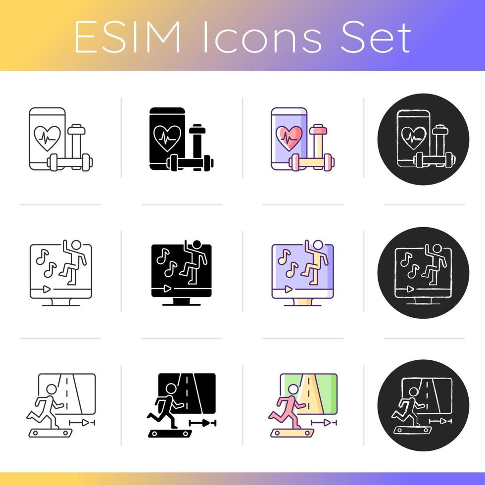 Ensemble d'icônes d'applications d'entraînement physique en ligne. vecteur