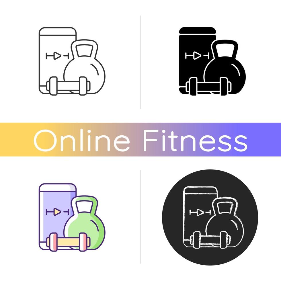 icône de formation d'exercices d'haltérophilie en ligne. vecteur