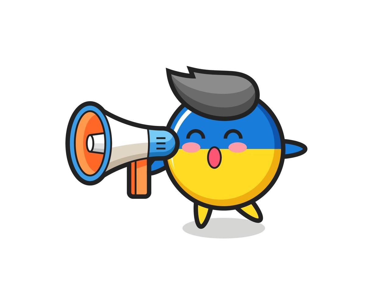 illustration de caractère insigne drapeau ukraine tenant un mégaphone vecteur