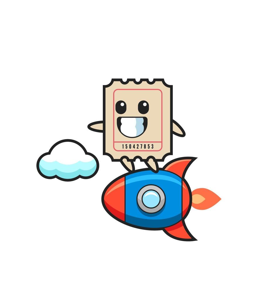 personnage mascotte du billet chevauchant une fusée vecteur