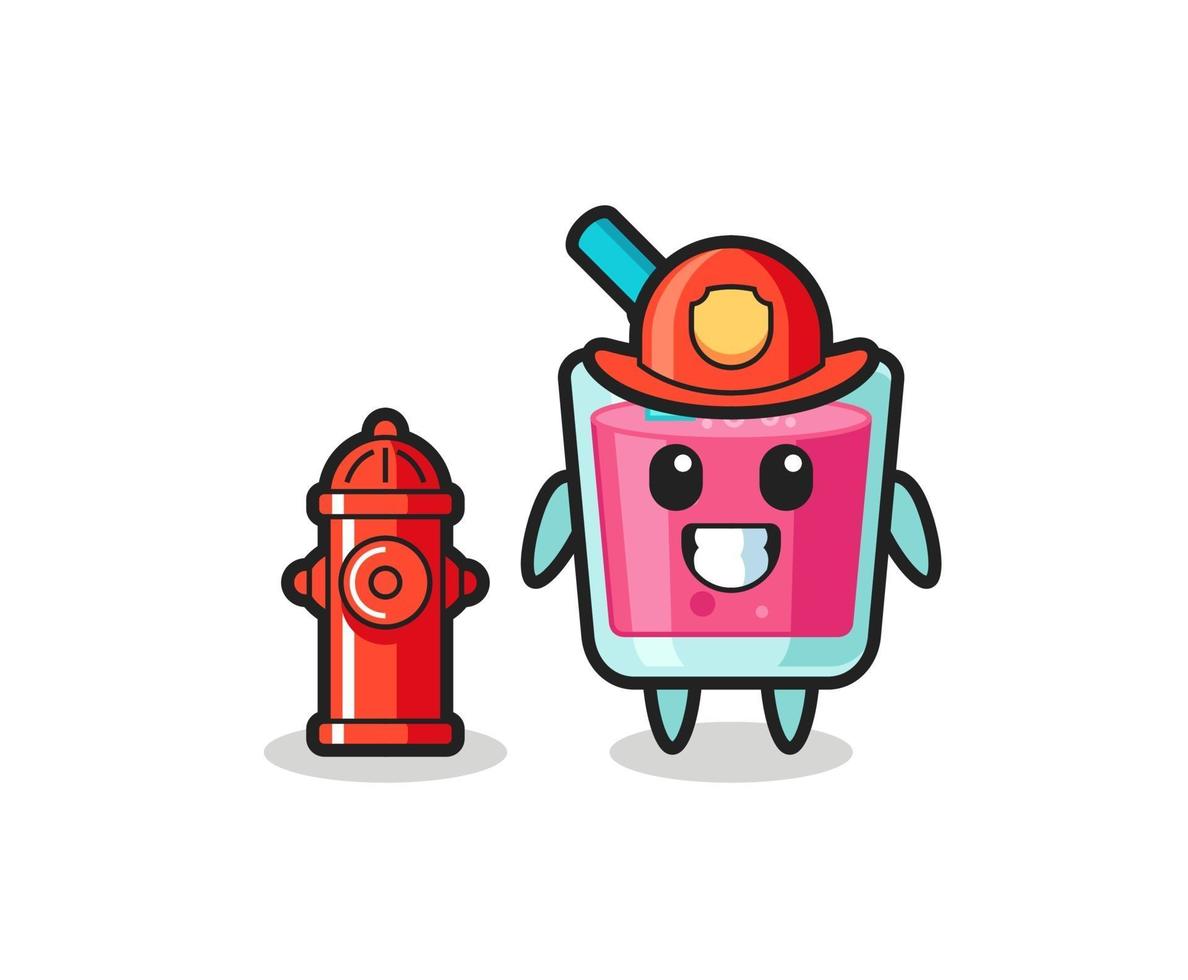 personnage mascotte de jus de fraise en pompier vecteur