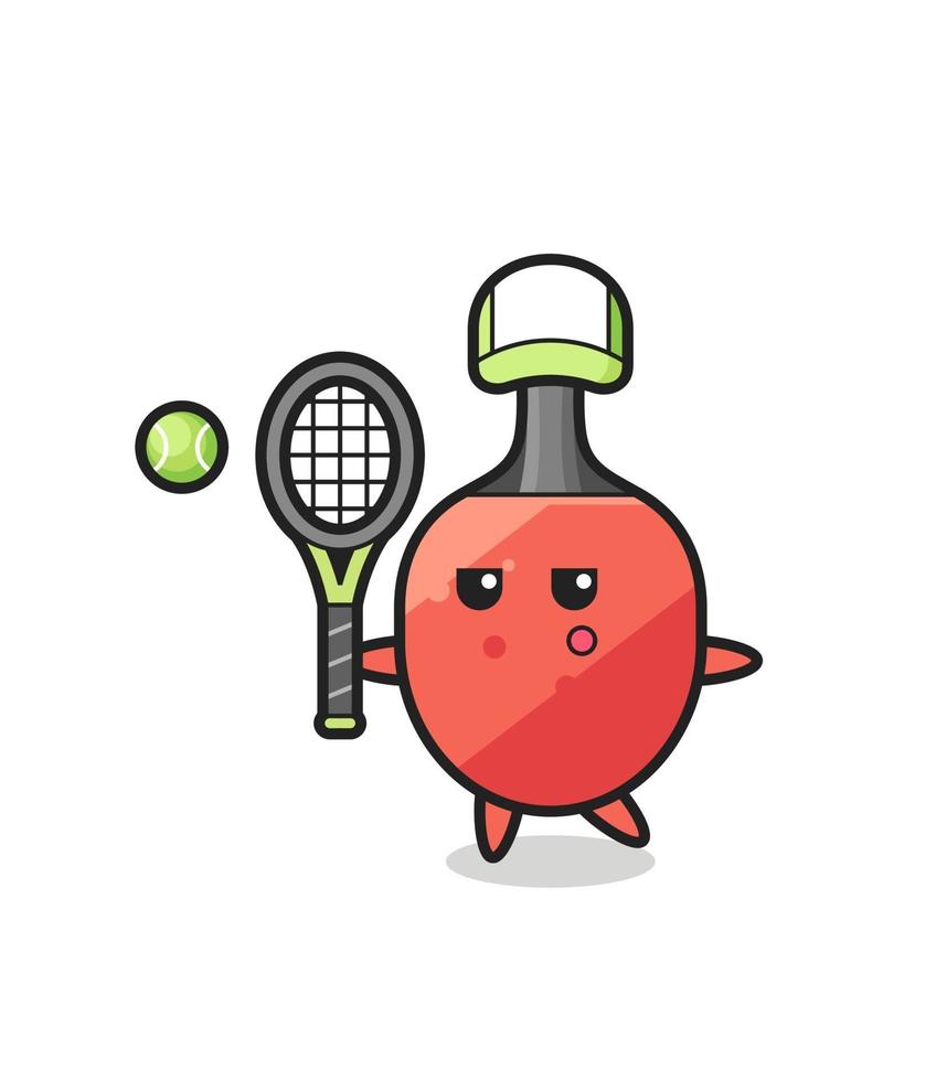 personnage de dessin animé de raquette de tennis de table en tant que joueur de tennis vecteur