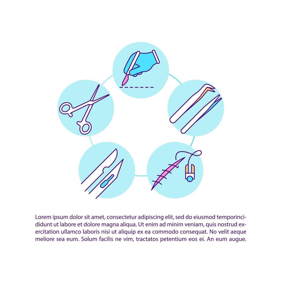 icônes de ligne de concept d'instruments chirurgicaux avec texte. vecteur