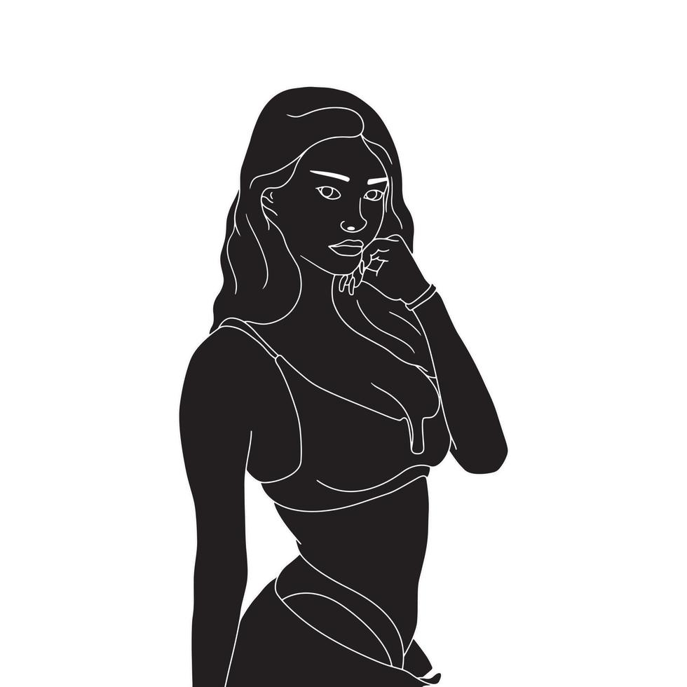 Silhouette - fille adulte coquine - illustration sur fond blanc vecteur