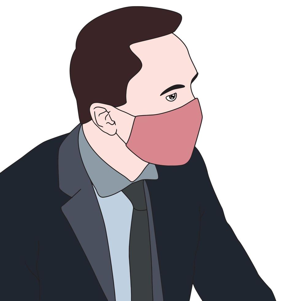 caractère vectoriel avec masque illustration dessinée à la main - protection contre les virus.
