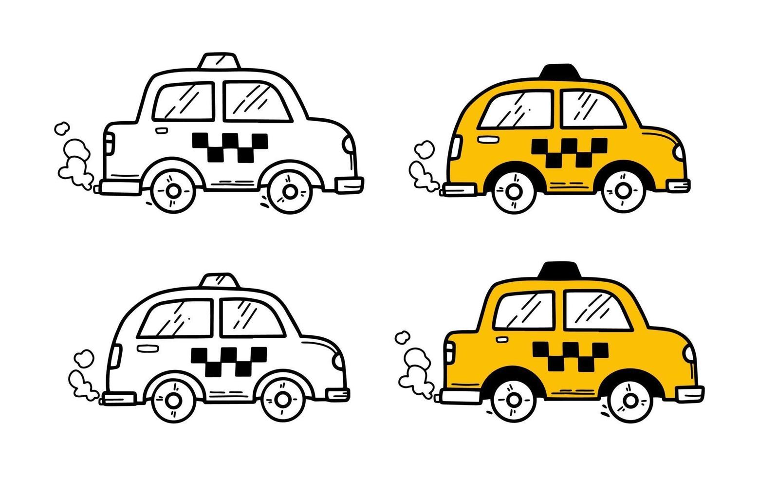 voitures de taxi dans le style de dessin à la main doodle vecteur