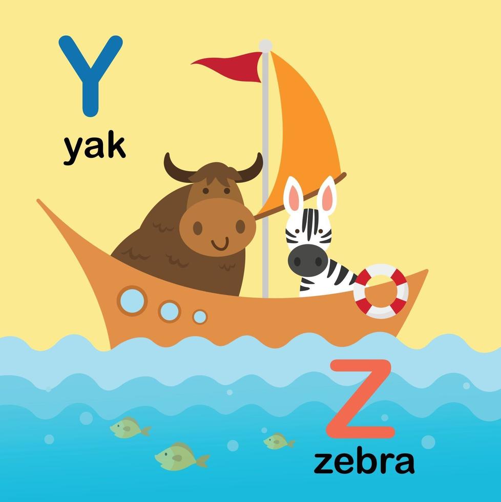 lettre de l'alphabet y-yak,z-zèbre,illustration vecteur