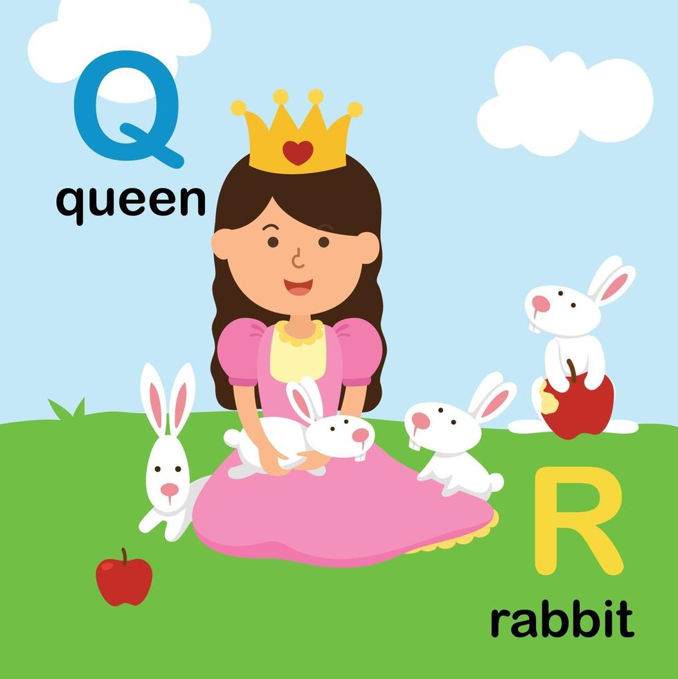 lettre de l'alphabet q-reine,r-lapin, illustration vecteur