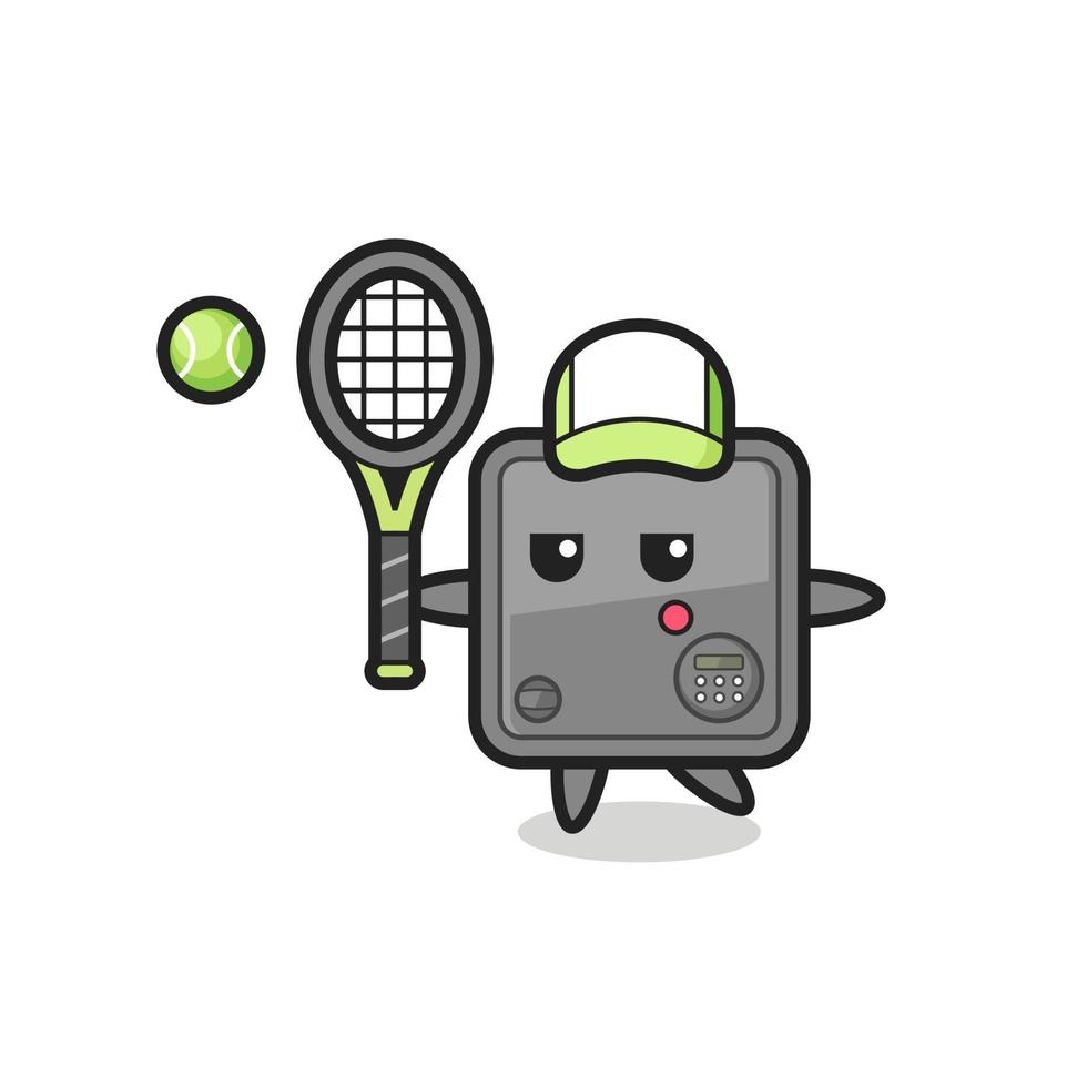 personnage de dessin animé de coffre-fort en tant que joueur de tennis vecteur