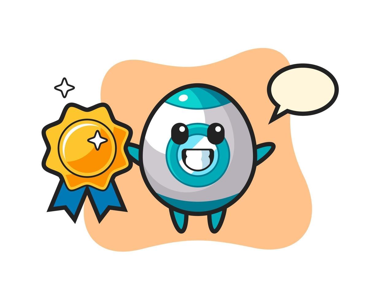 illustration de mascotte de fusée tenant un badge doré vecteur