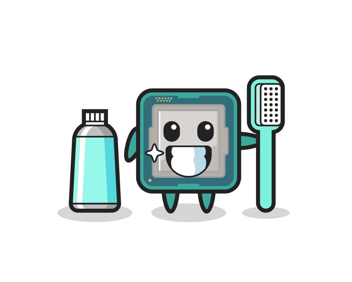mascotte, illustration, de, processeur, à, a, brosse à dents vecteur