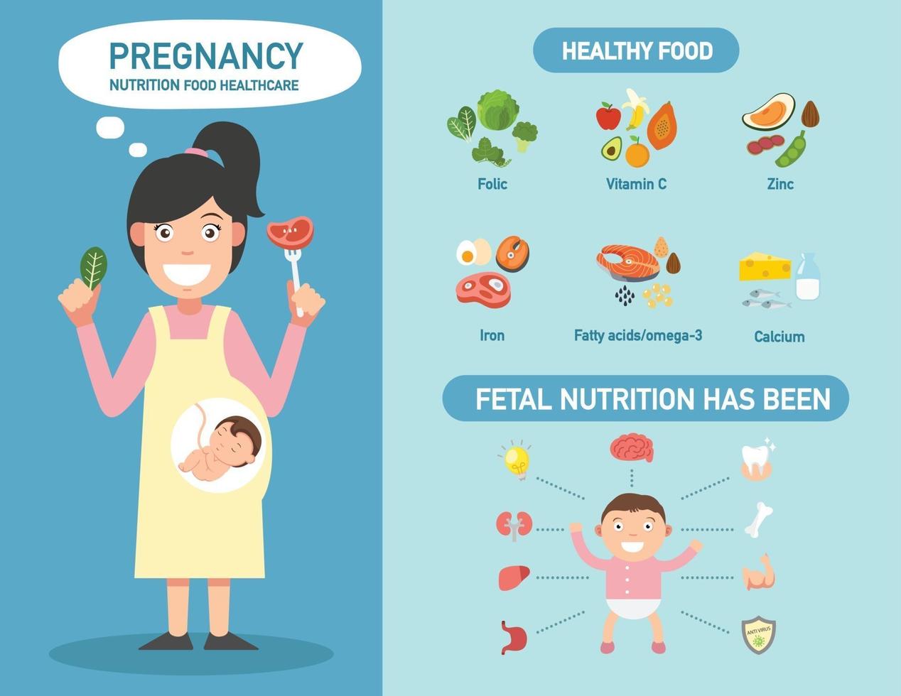 grossesse nutrition alimentation soins de santé infographie, illustration. vecteur