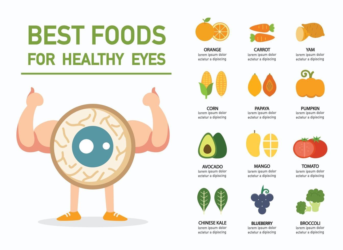 meilleurs aliments pour des yeux sains infographie, illustration vecteur