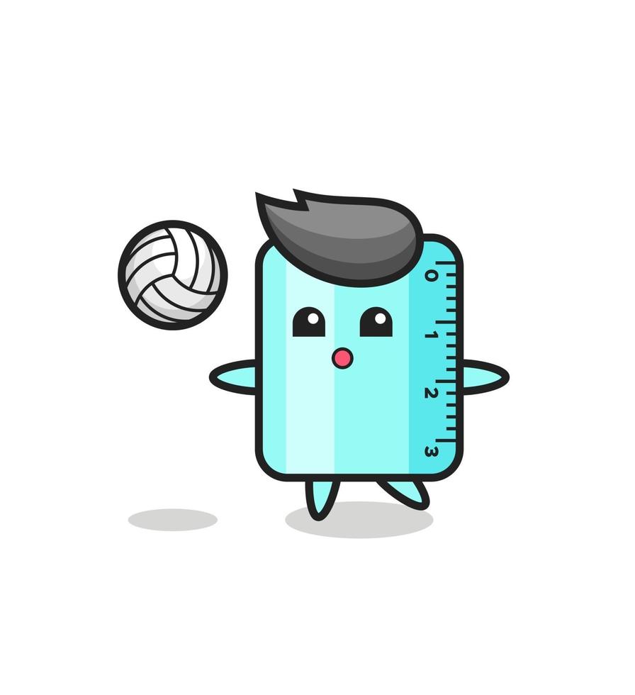 dessin animé de personnage de règle joue au volley-ball vecteur