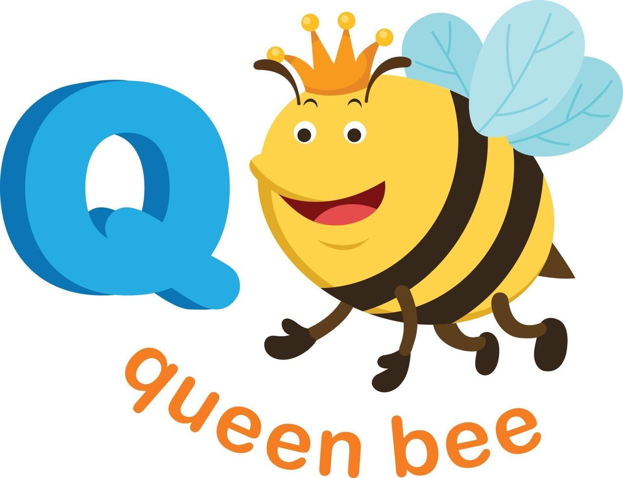illustration isolé alphabet lettre q reine des abeilles vecteur