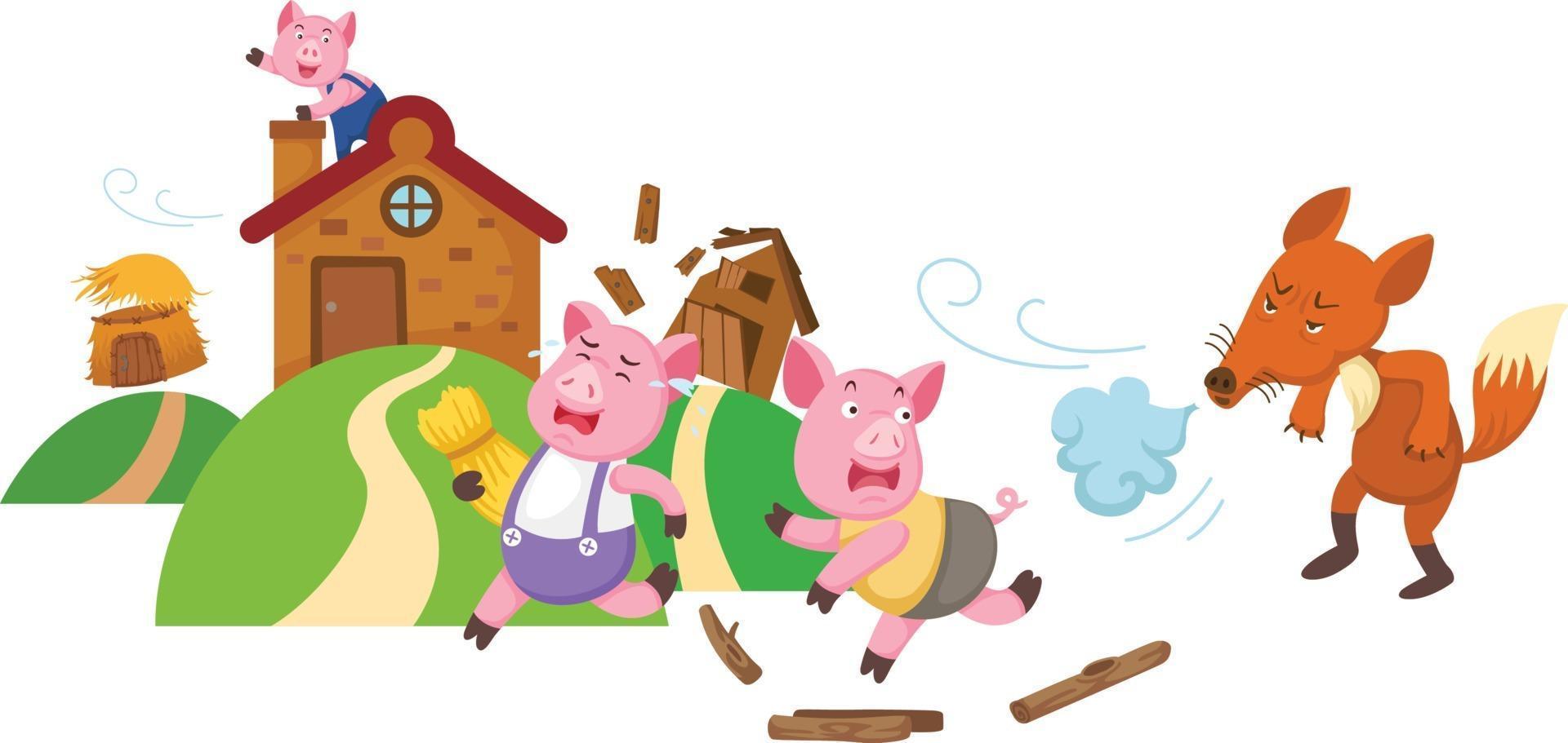 illustration de conte de fées isolé trois petits cochons vecteur