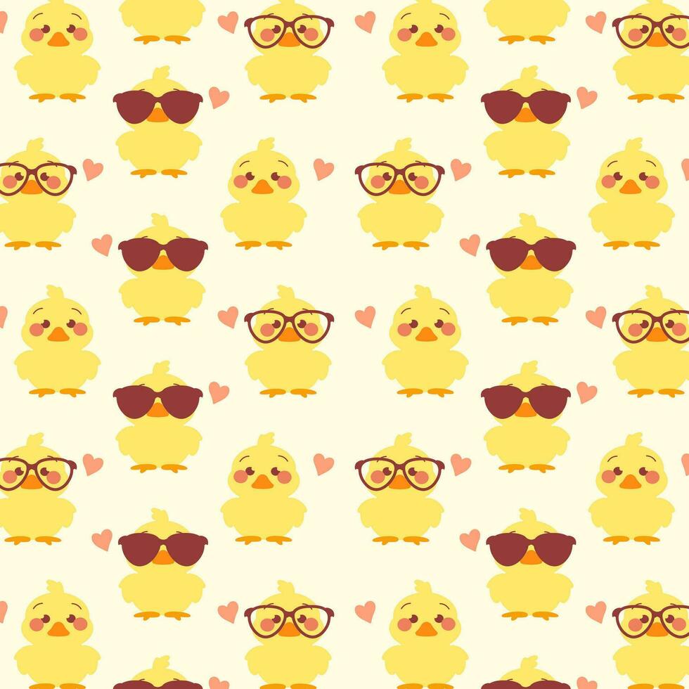 mignonne Jaune canard avec noir des lunettes sans couture modèle une amusement et espiègle sans couture modèle avec mignonne Jaune canards portant noir des lunettes sur une blanc Contexte. vecteur