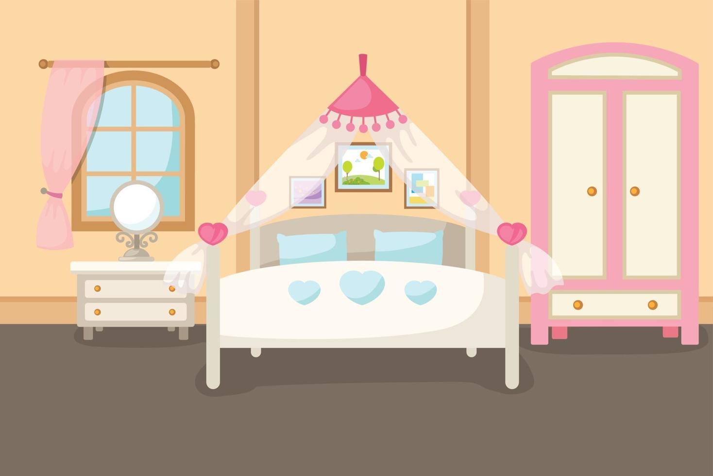 illustration vectorielle d'un intérieur de chambre avec un vecteur de lit