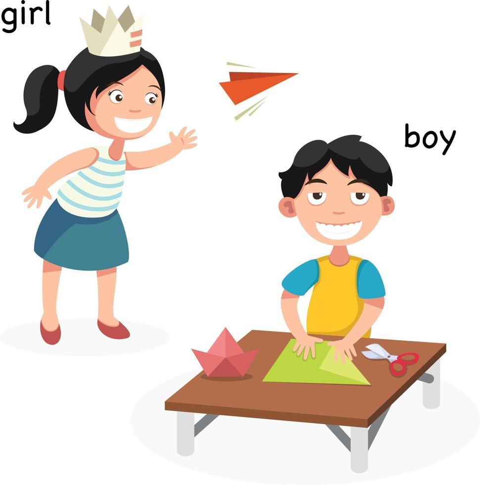 illustration vectorielle de garçon et fille opposé vecteur