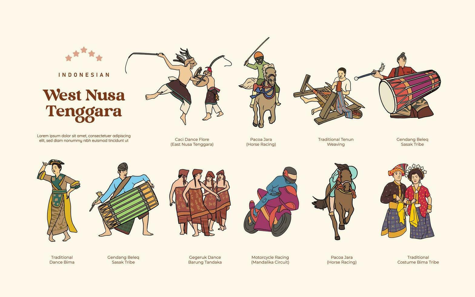 isolé Ouest Nusa tenggara Indonésie culture illustration vecteur