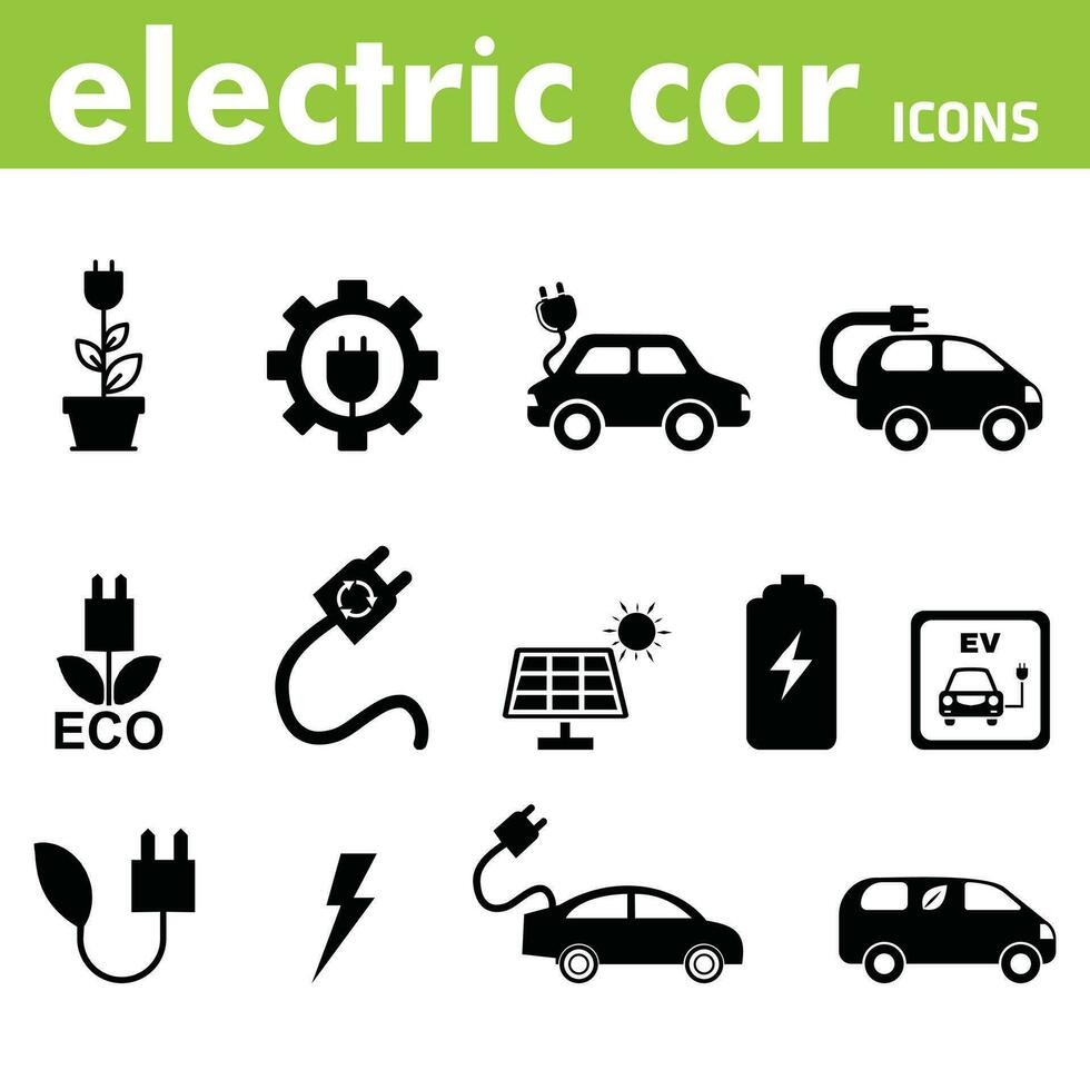 électrique auto. divers sortes de électrique voitures avec mise en charge câbles. solaire panneaux, vent turbines. innovant et écologiquement amical La technologie vecteur