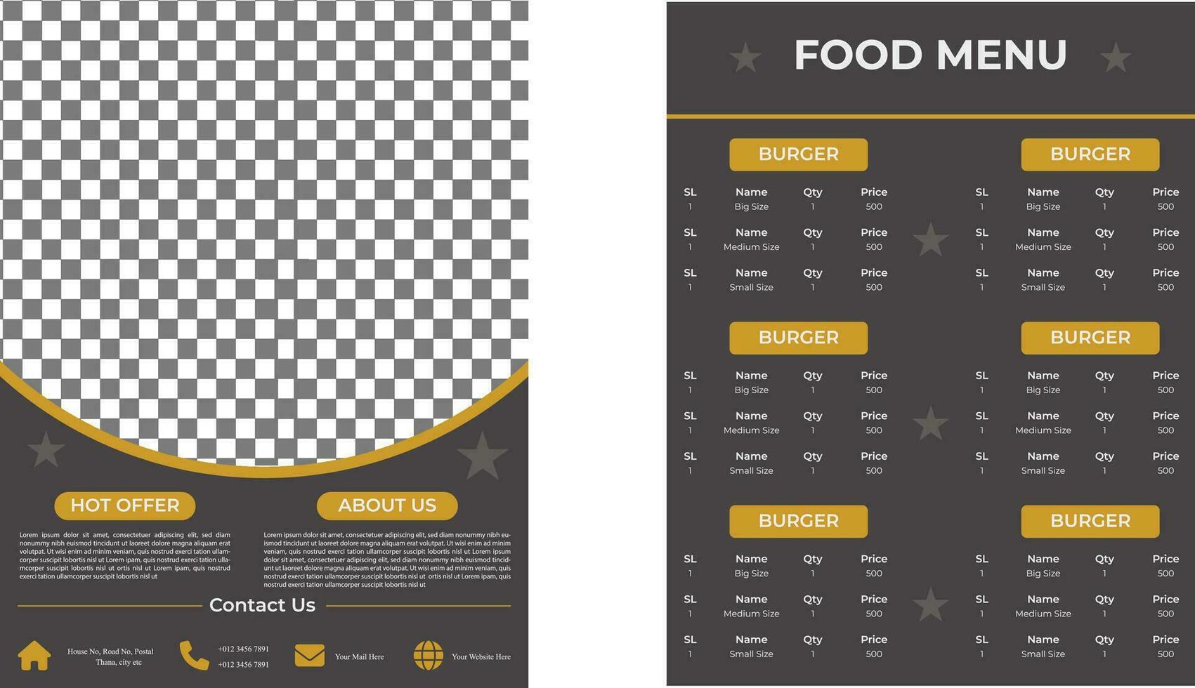 menu carte pour restaurant vecteur