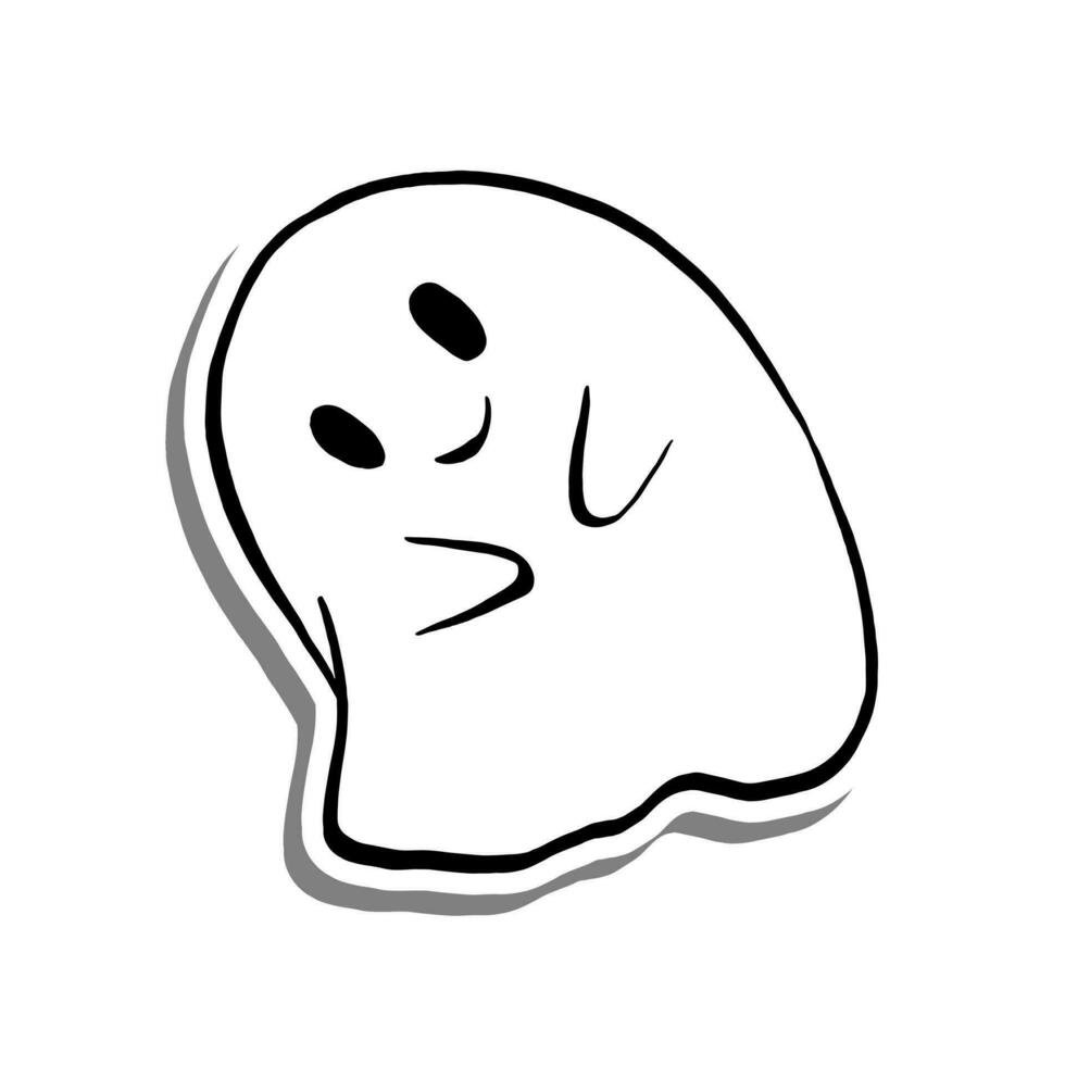 vecteur illustration de Halloween mignonne fantôme. dessin animé ligne sur blanc silhouette et gris ombre.