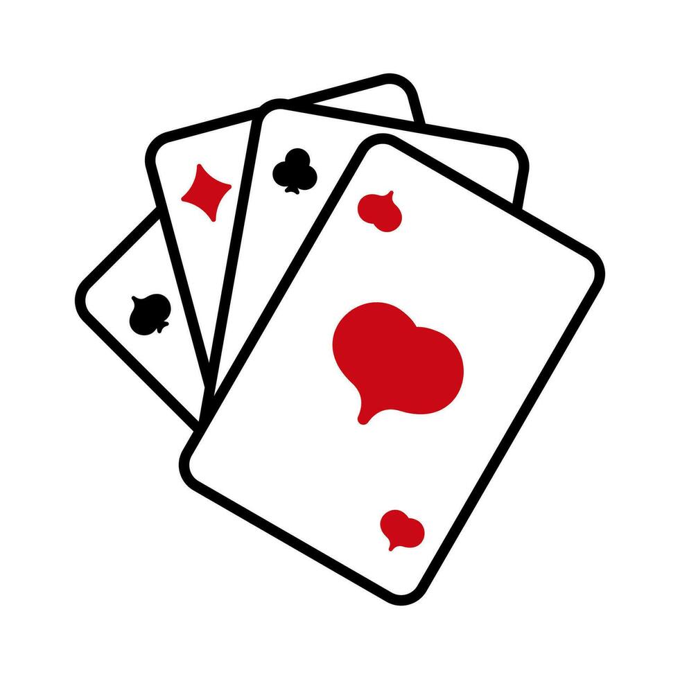 carte disposition de quatre combinaisons. symbole de cœur jeux d'argent la chance dans tambourin poker et réussi bêche Jeu dans casino avec blackjack et paris vecteur